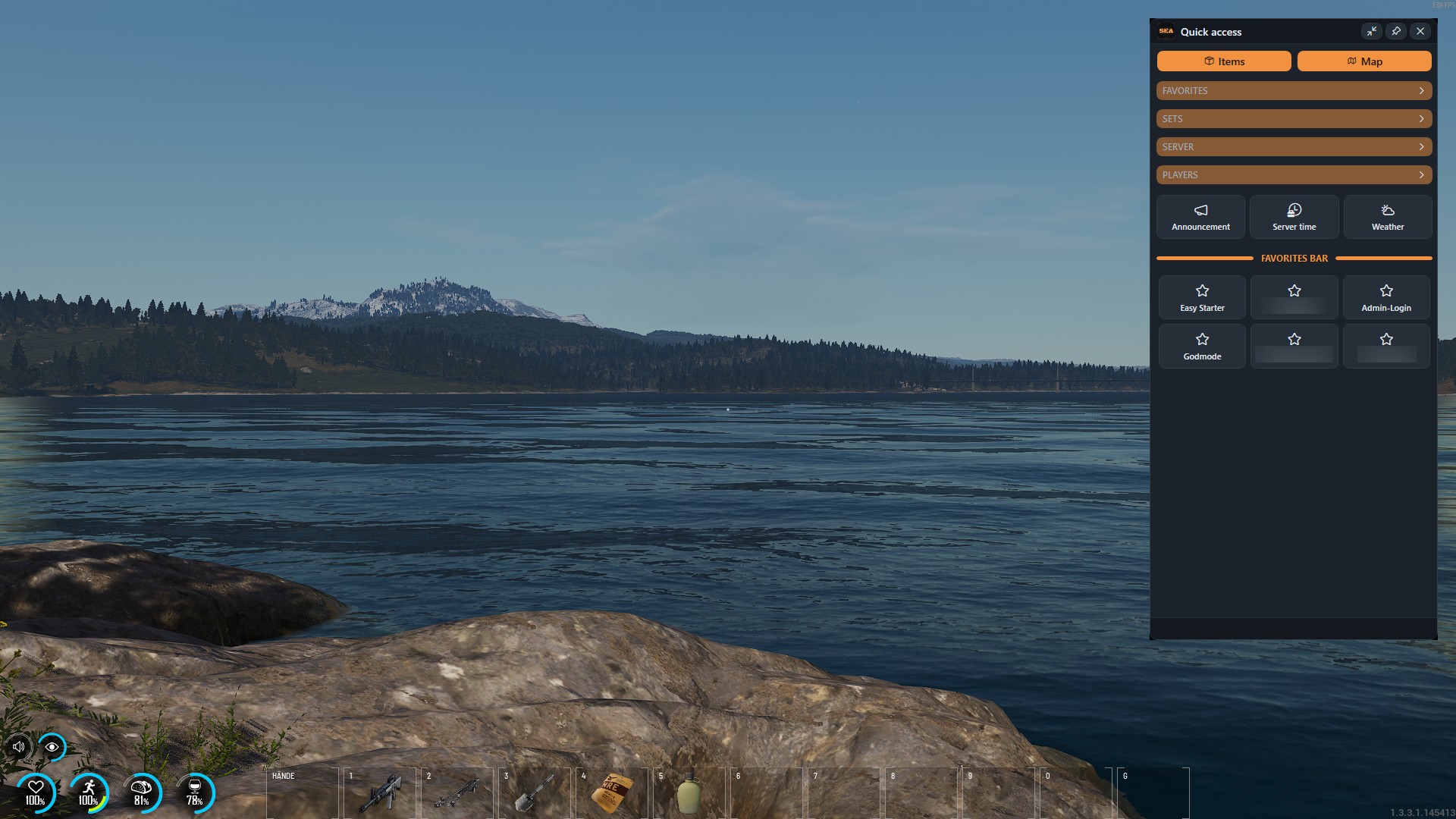SEA floating window (quick access) on top of the running SCUM game